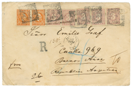 "NETHERLAND INDIES To ARGENTINA" : 1895 10c(x2) + 3c(x5) Canc. BANDJERMASIN + LIGN(E N) PAQ FR N°8 On REGISTERED Env - India Holandeses