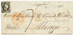 "SPAIN To ITALY " : 1851 6c With 4 Nice Margins + "FRANQUEADA" Manuscript + "7" Tax Marking + VIA DI NIZZA On Entire Let - Sonstige & Ohne Zuordnung