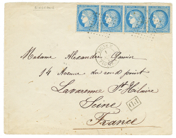 STRAITS SETTLEMENTS - French Maritime Cachet LIGNE M ; 1872 FRANCE 25c(x4) Canc. ANCHOR + Extremely Scarce Cachet LIGNE - Autres & Non Classés