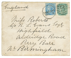 ZANZIBAR - BRITISH P.O. : 1884 INDIA 1/2a + 4a Canc. Duplex Cds B + ZANZIBAR On Envelope To ENGLAND. Superb. - Zanzibar (1963-1968)