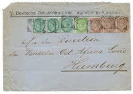 ZANZIBAR : 1890 INDIA 1/2a(x3) + 1a(x3) + 4a 6p Canc. ZANZIBAR On Envelope To HAMBURG. Scarce. Vf. - Zanzibar (1963-1968)