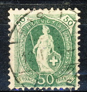 Svizzera 1882-1904 N. 77 C. 50 Verde Fil. 1 Usato Cat. € 50 - Gebraucht