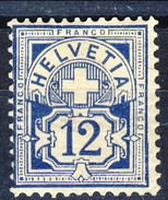 Svizzera 1882 N. 61 C. 12 Oltremare, Carta Bianca, Fil. 1 MH Cat. € 330 Firmato A. Diena - Unused Stamps