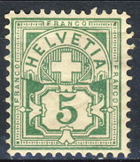 Svizzera 1882-99 N. 66 C. 5 Verde Carta Con Fili Seta Rossi E Azzurri Fil. 1 MH Cat. € 12 - Ongebruikt