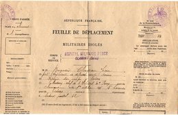 VP7375 - MILITARIA  Feuille De Déplacement Hopital Militaire De CLAMART - Brigadier J.B CLERGEAU Au 402 ème Rgt De D.C.A - Documents