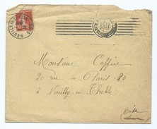 2522 - Enveloppe 1915 - Flamme Ligne Droite Krag Paris Rue De Clignancourt Pour Neuilly En Thelle 60 - 1877-1920: Periodo Semi Moderno
