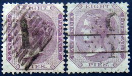 BRITISH INDIA 1860 8p Queen Victoria TWO SHADES Used UNWATERMARKED - 1858-79 Kolonie Van De Kroon