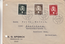 Norvège - Lettre De 1948 - Oblitération Oslo - Expédié Vers Magdeburg En Allemagne - Zone Soviètique - Poëte - Storia Postale