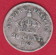 France 20 Centimes Napoléon III Tête Laurée 1867 A - 20 Centimes