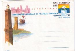 AEROGRAMMA - ESPOSIZIONE MONDIALE DI FILATELIA TEMATICA GENOVA 92  - SAN MARINO - Storia Postale