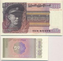 Burma 1972. 1K + 1973. 10K + Mianmar 1990. 1K + 1994. 50P + 1996. 5K + 10K + 1997. 50K T:I Nyomdai... - Ohne Zuordnung