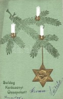 T2/T3 'Boldog Karácsony Ünnepeket' / Christmas Greeting Card, Golden Decorated Candles And Emb. Star,... - Ohne Zuordnung