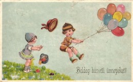 * T4 'Kellemes Húsvéti ünnepeket' / Easter Greeting Card, Children, Airballoons, Eggs (b) - Ohne Zuordnung