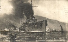 T2/T3 SMS Goeben And SMS Breslau Imperial German Navy Cruiser Ships Leaving The Port In Messina (EK) - Ohne Zuordnung