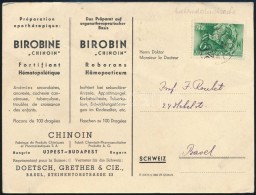 A Chinoin Gyógyszergyár Reklámos LevelezÅ‘lapja Nyomtatványként Svájcba - Pubblicitari