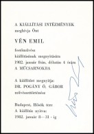 1982 Vén Emil (1902-1984) FestÅ‘mÅ±vész Saját KezÅ± Aláírása... - Sonstige & Ohne Zuordnung