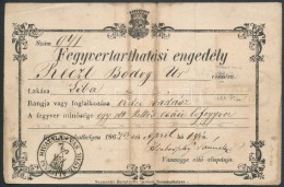 1862 Fegyvertarthatási Engedély Libai Lakos, Erdei Vadász Részére 72kr... - Ohne Zuordnung