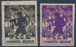 Pécs 1921 Hirdetési Bélyegek  1K, 5K Vágottak (6.000) - Ohne Zuordnung