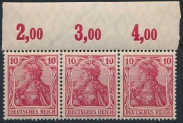 ** 1915 Germania 10Pf ívszéli Hármascsík Mi  86 IIa - Sonstige & Ohne Zuordnung