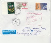 Andorre Yvert 286 Fleurs + 310 Montgolfière + 586 Téléphone Sur Lettre 3/11/2003 Pour Viet Nam - Retour Envoyeur - Cartas & Documentos