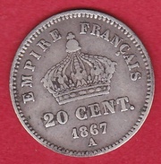 France 20 Centimes Napoléon III Tête Laurée 1867 A - 20 Centimes