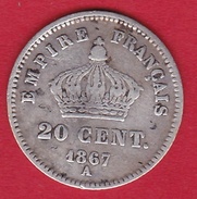 France 20 Centimes Napoléon III Tête Laurée 1867 A - 20 Centimes