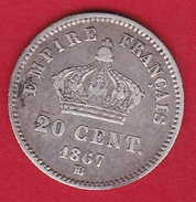 France 20 Centimes Napoléon III Tête Laurée 1867 BB - 20 Centimes