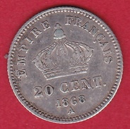 France 20 Centimes Napoléon III Tête Laurée 1868 A - 20 Centimes