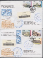 2007-FDC-102 CUBA 2007 FDC REG. COVER TO SPAIN. NUEVAS MARAVILAS NEW MARVELS. PETRA MACHU PICHU COLISEO CHINA WALL TAG. - FDC