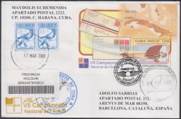 2007-FDC-71 CUBA 2007 FDC REG. COVER TO SPAIN. VII CAMPEONATO NACIONAL DE FILATELIA FIRST FLIGHT AIR MAIL. - FDC