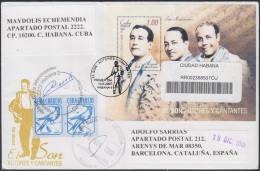 2007-FDC-89 CUBA 2007 FDC REG. COVER TO SPAIN. EL SON AUTORES Y CANTANTES. SINGER TRIO MATAMOROS SHEET - FDC