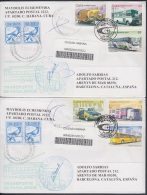 2007-FDC-92 CUBA 2007 FDC REG. COVER TO SPAIN. FERROCARRIL TAXI AUTOBUS BUS COCOTAXI, RAILROAD TRAIN. - FDC