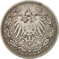 Monnaie, GERMANY - EMPIRE, 1/2 Mark, 1907, Munich, TTB, Argent, KM:17 - 1/2 Mark