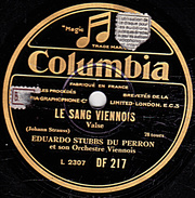 78 T. - 25 Cm - état  B -  EDUARDO STUBBS DU PERRON Orch. Viennois - LE SANG VIENNOIS - LA VIE D'ARTISTE - 78 T - Disques Pour Gramophone