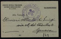 Carte Croix Rouge Italienne Milan Envoyée à Famille Prigionieri Di Guerra Avis De Rapatriement Seconda Guerra Mondiale - Autres & Non Classés