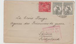 Aus336 / AUSTRALIEN -  Känguruh 2 Pence Im Paar 1916 An Das Rote Kreuz, Genf, Mit Zensur - Storia Postale