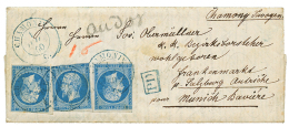 1860 20c(n°14)x3 Pd Obl. Cachet Sarde Bleu CHAMONIX Sur Lettre Avec Texte De 7 Pages Via SALZBURG( AUTRICHE) Pour MU - Other & Unclassified