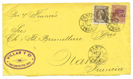 1898 PORTO-RICO 8c + TIMBRE DE GUERRE 1P Obl. Cachet Français PARIS ETRANGER Sur Enveloppe De SAN JUAN DE PORTO R - Other & Unclassified