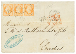1861 Superbe Bande De 3 Du 40c(n°16) Obl. ANCRE + Paquebot AMERIQUE 25 Sept 61 Sur Lettre De CONSTANTINOPLE Pour L' - Other & Unclassified