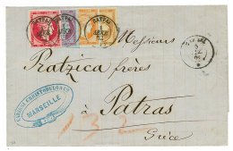 1863 GRECE 2L + 10L + 40L + 80l TB Margés + Cachet Du Paquebot CARMEL Sur Lettre De MARSEILLE Pour PATRAS. TB. - Other & Unclassified