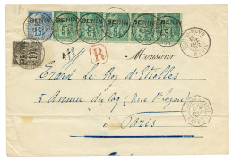 BENIN : 1892 5c(n°4) Bande De 5 + 10c(n°5) + 15c(n°6) Obl. PORTO-NOVO BENIN Sur Enveloppe RECOMMANDEE Pour L - Other & Unclassified