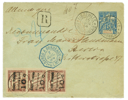 CONGO : 1894 Entier 15c + Provisoire 10c Sur 1F TAXE(n°11) Bande De 3 Obl. LIBREVILLE, En RECOMMANDE Pour L'ALLEMAGN - Other & Unclassified