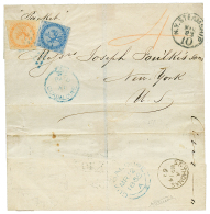 "PAID AT GUADELOUPE En Bleu" : 1868 20c + 40c AIGLE Obl. Losange De Points Bleus + Cachet Rarissime PAID AT GUADELOUPE E - Other & Unclassified