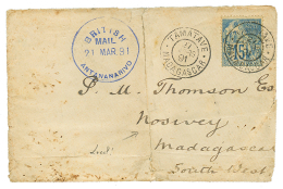 MADAGASCAR - BRITISH MAIL : 1891 CG 15c Obl. TAMATAVE + Cachet BRITISH MAIL ANTANANARIVO En Bleu Sur Lettre(défau - Other & Unclassified