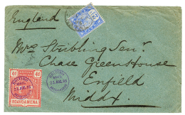 1895 NATAL 2 1/2p Obl. DURBAN + Timbre "BRITISH INLAND MAIL" à 4d Obl. BRITISH MAIL ANTANANARIVO Sur Enveloppe Po - Other & Unclassified