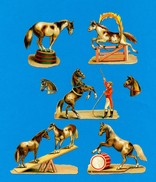DECOUPIS GAUFRE, VICTORIAN SCRAP,  LOT 5 CIRCUS HORSES, CIRQUE CHEVAL, EX. COND,  Max 8 X 5.5 Cm - Animals