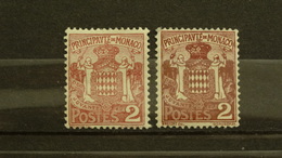 1924/33 Monaco N° 74 Armoiries 2x2c Différents, Brun-rouge Clair Et Brun Rouge Foncé, Neufs* - Abarten