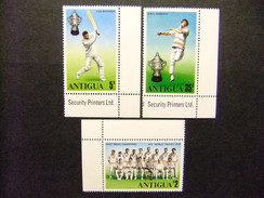 ANTIGUA 1975 COUPE Du MONDE De CRICKET Yvert 394 / 96 ** MNH - 1960-1981 Autonomie Interne