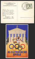 Commemorative PC Of The Berlin Olympic Games, With Olympic Postage And Special Postmark Of 11/AU/1936, VF Quality! - Andere & Zonder Classificatie