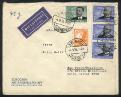 Airmail Cover Sent From Zwickau To Sao Paulo (Brazil) On 4/SE/1936 Franked With 11.80RM. (including Strip Of 3 Of... - Andere & Zonder Classificatie